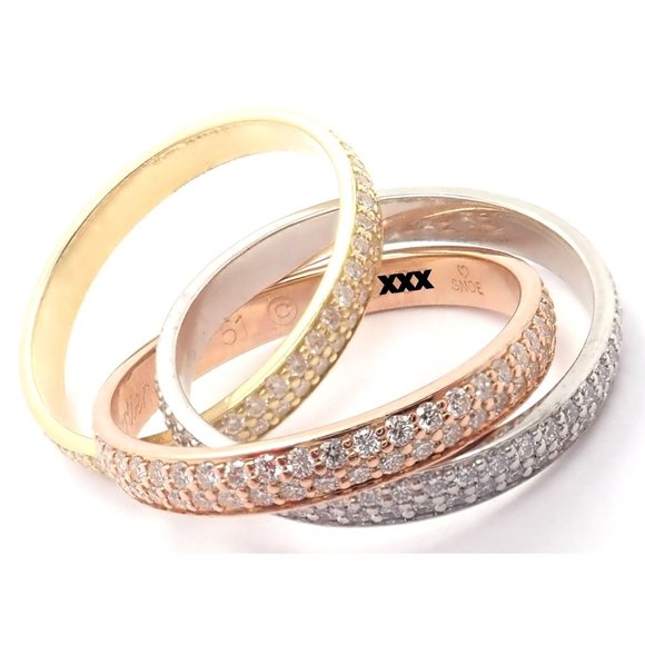 Authentic! Cartier Trinity 18k Gold Diamond Small Model Band Ring Size 51 Cert - Picture 2 of 10
